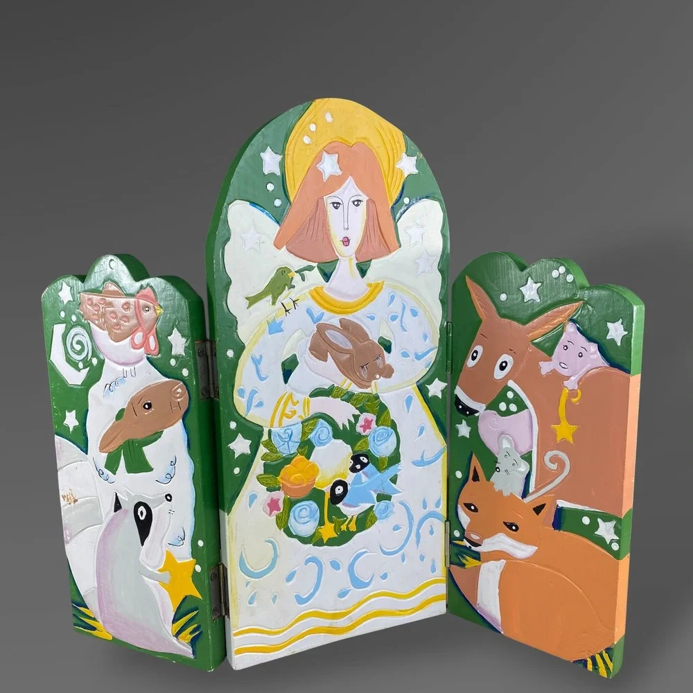 Viv Eisner-Hess Nature Angel Christmas Stocking Wood Folk Art Set 1996